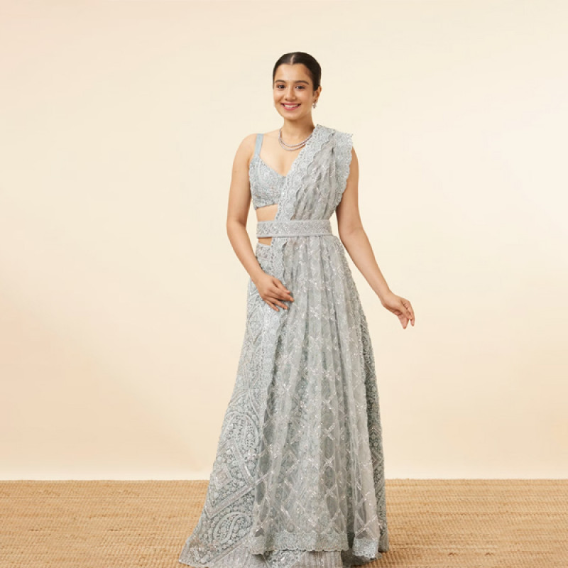 Light Blue Stone Embellished Bridal Lehenga