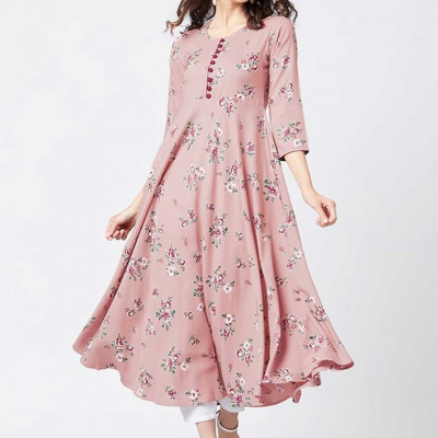 Women Pink Floral Print Anarkali Kurta